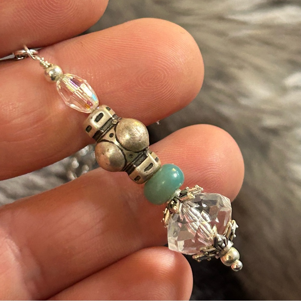 Handcrafted faceted crystal vintage lucite pendant on chain necklace